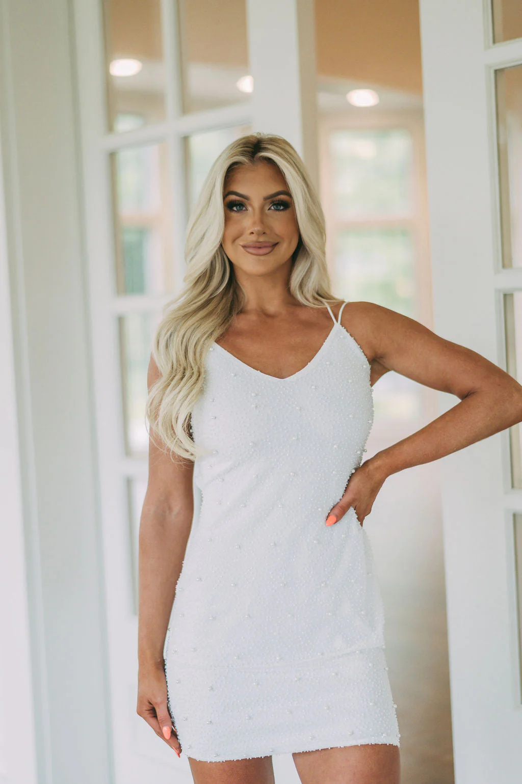 Beaded Pearl Embellished Mini Dress