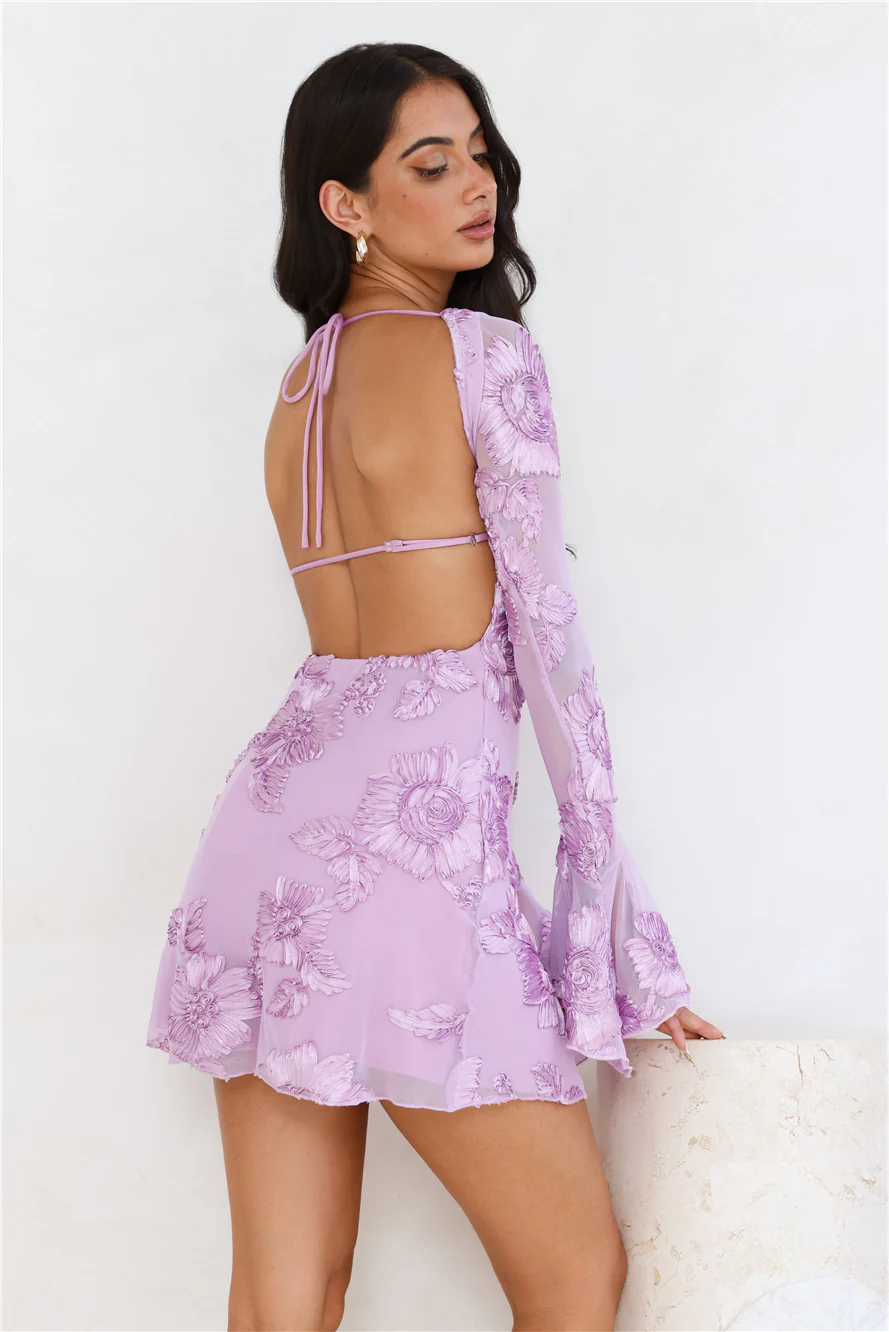 Bright Breezy Long Sleeve Mesh Mini Dress Lilac