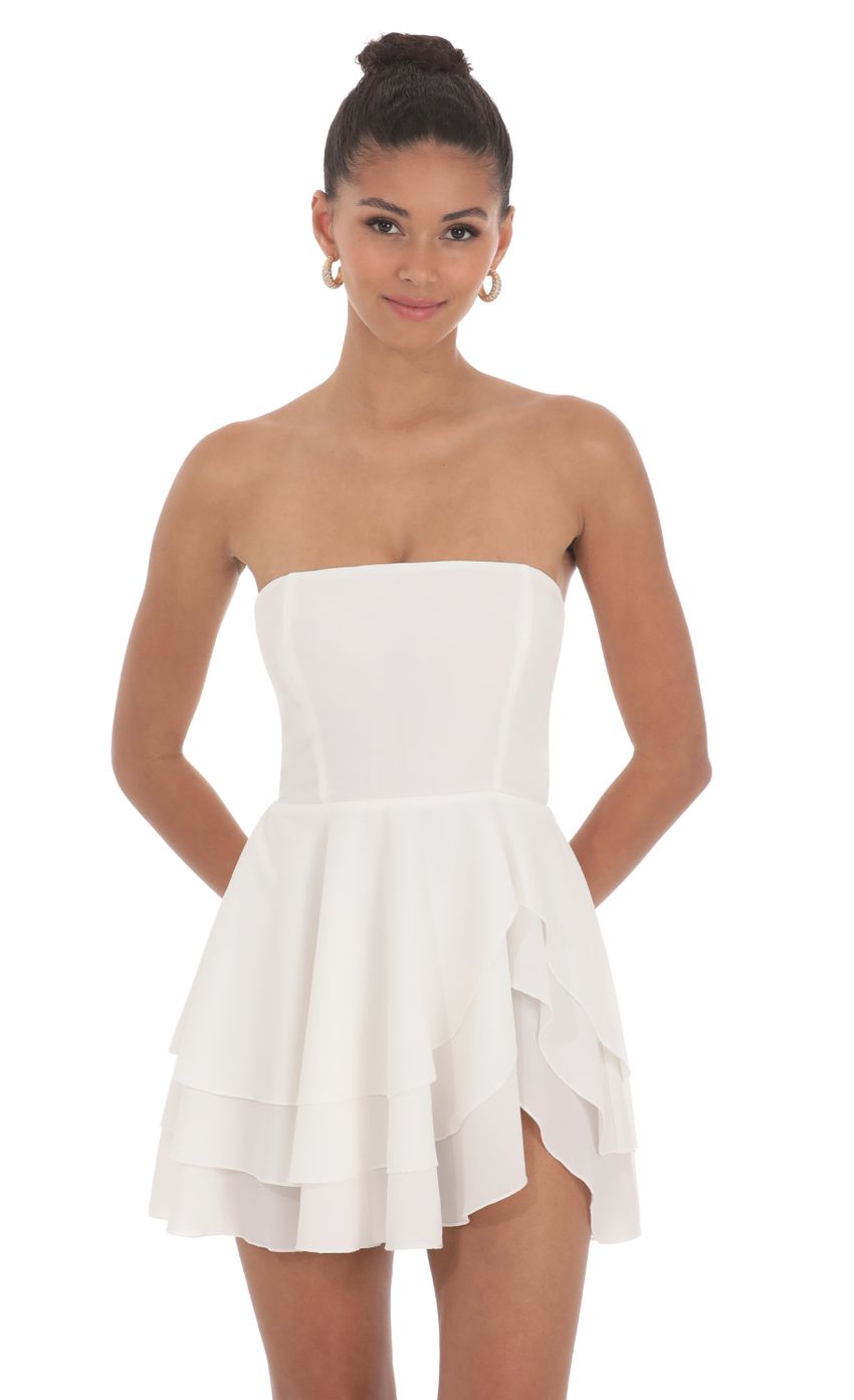 Strapless Asymmetrical Dress in White