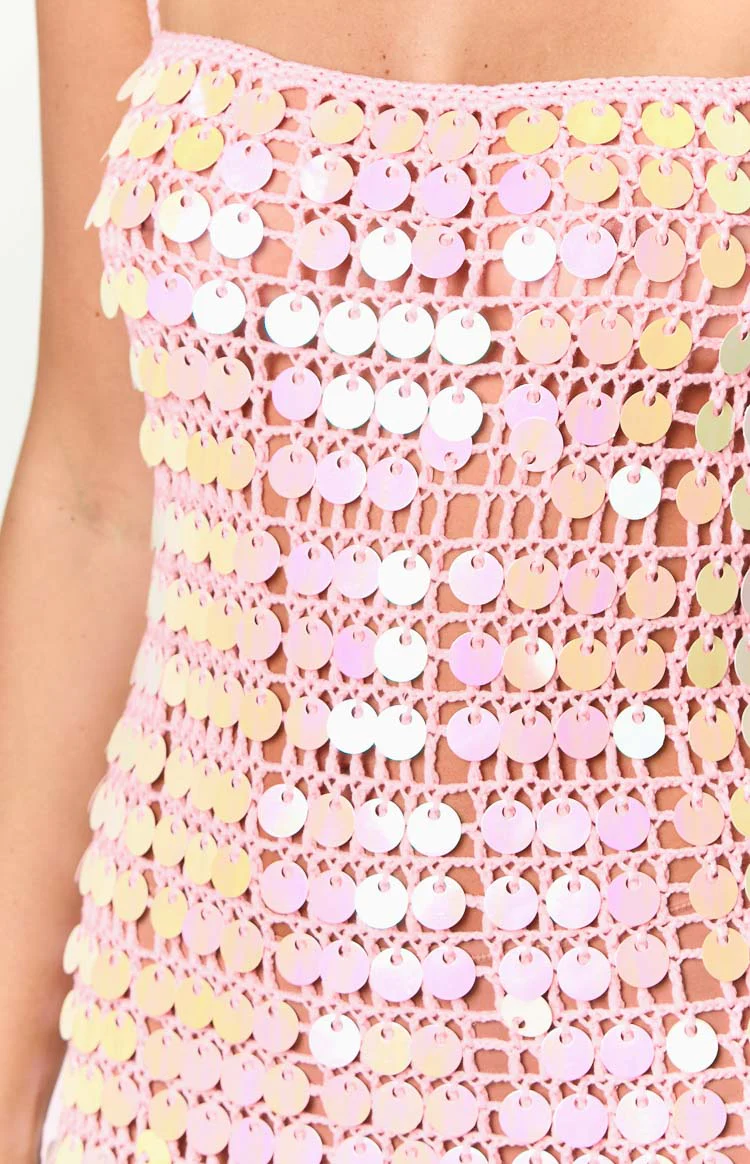 Glance Pink Sequin Strapless Maxi Dress