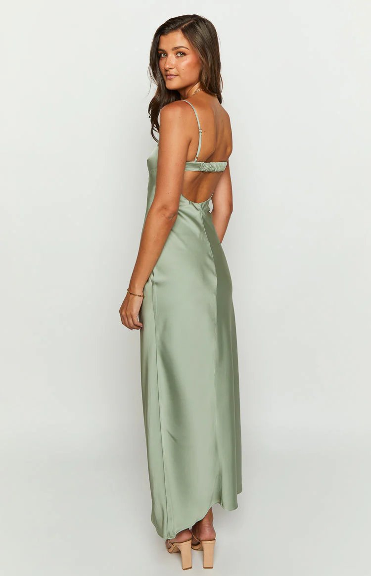 Amour Sage Satin Maxi Dress