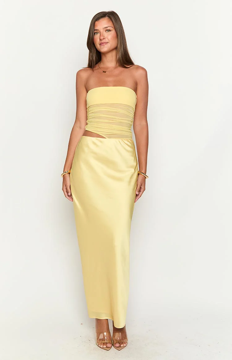 Elinor Yellow Satin Maxi Dress