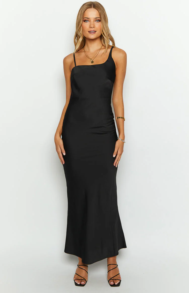 Sloan Black Satin Formal Maxi Dress
