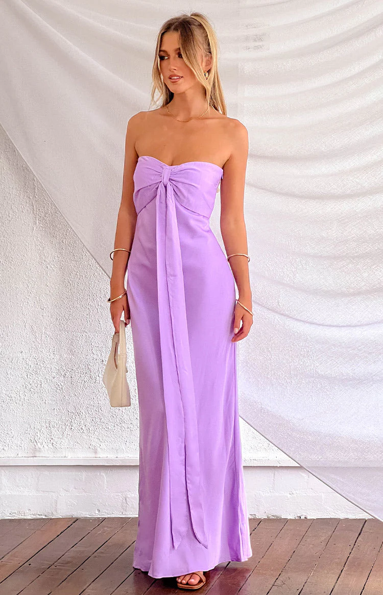 Ariella Lilac Satin Strapless Maxi Dress