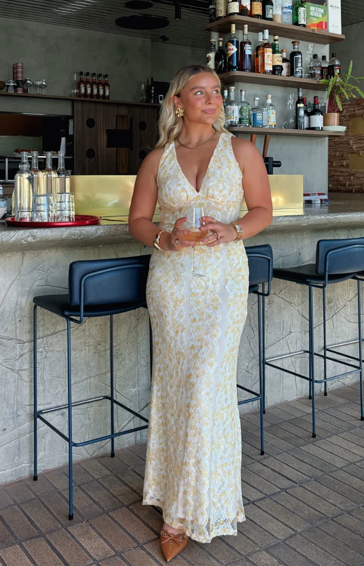 Farida Yellow Lace Maxi Dress