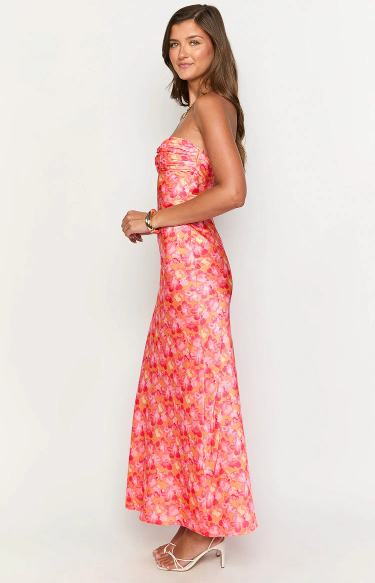 Ashley Pink And Orange Floral Formal Maxi Dress