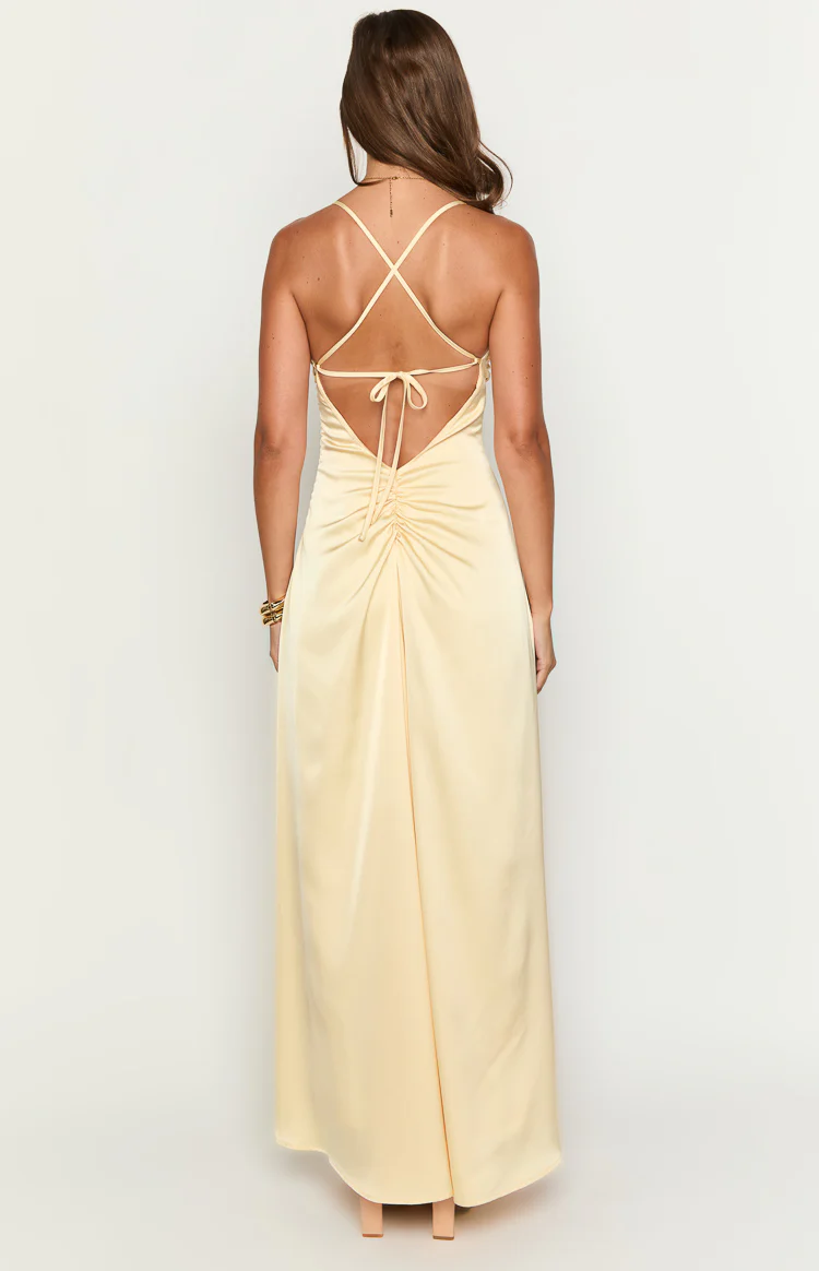 Blaise Yellow Satin Maxi Dress