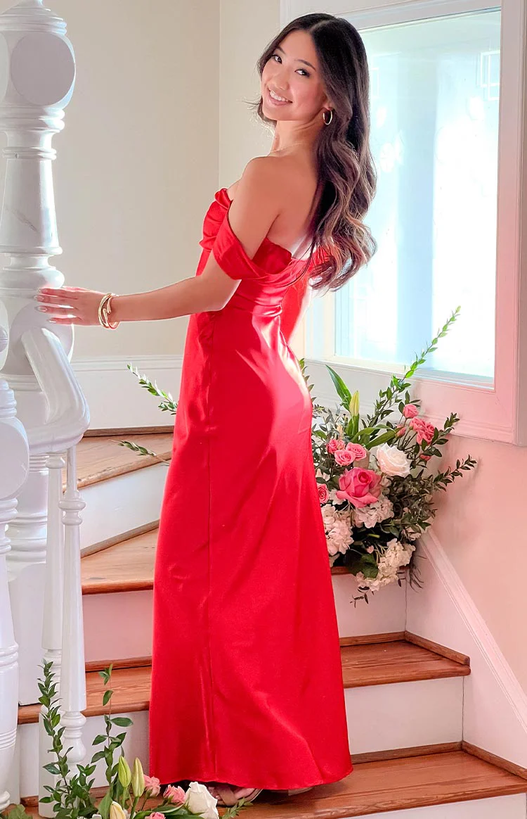 Ella Red Off Shoulder Formal Dress