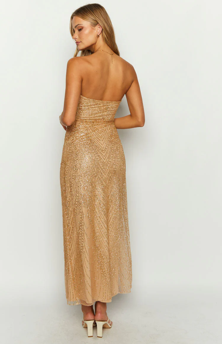 Chantel Gold Glitter Maxi Formal Dress