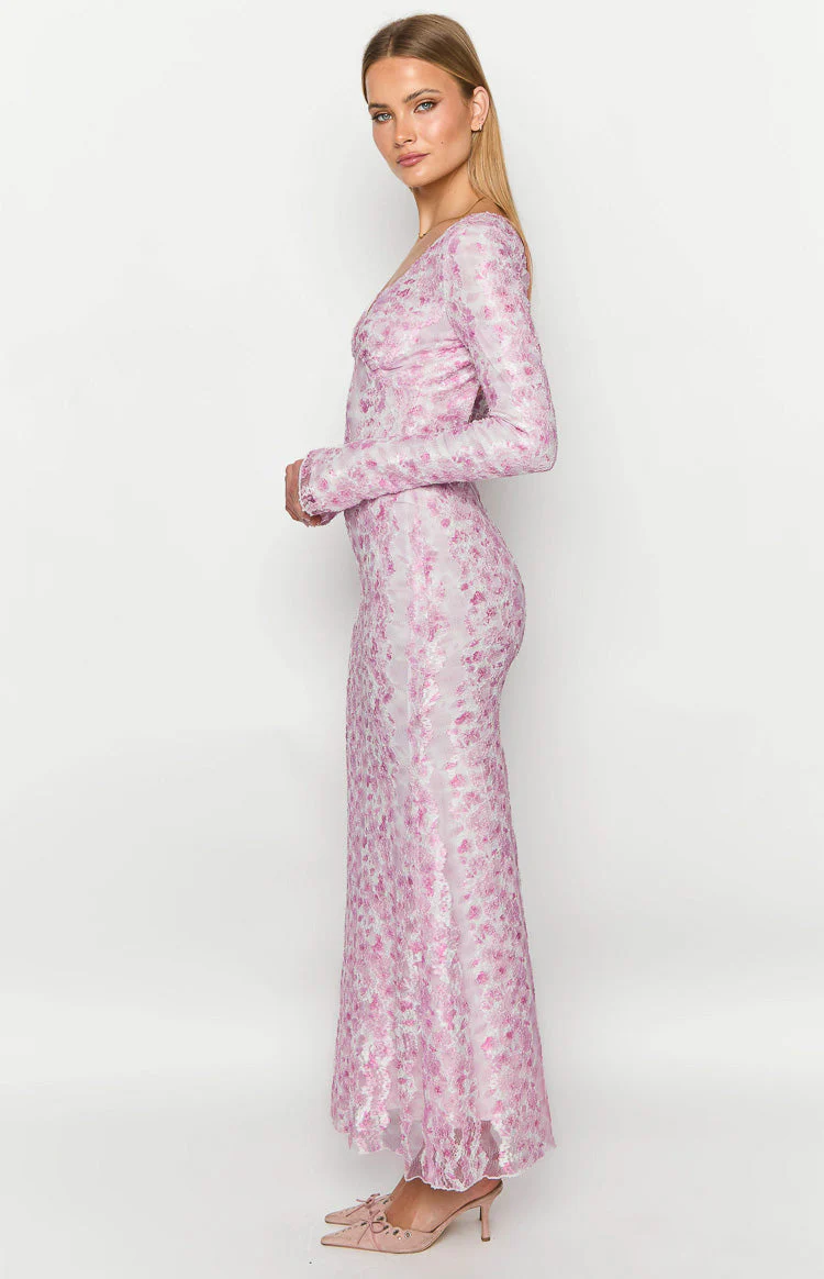 Zach Pink Long Sleeve Maxi Dress