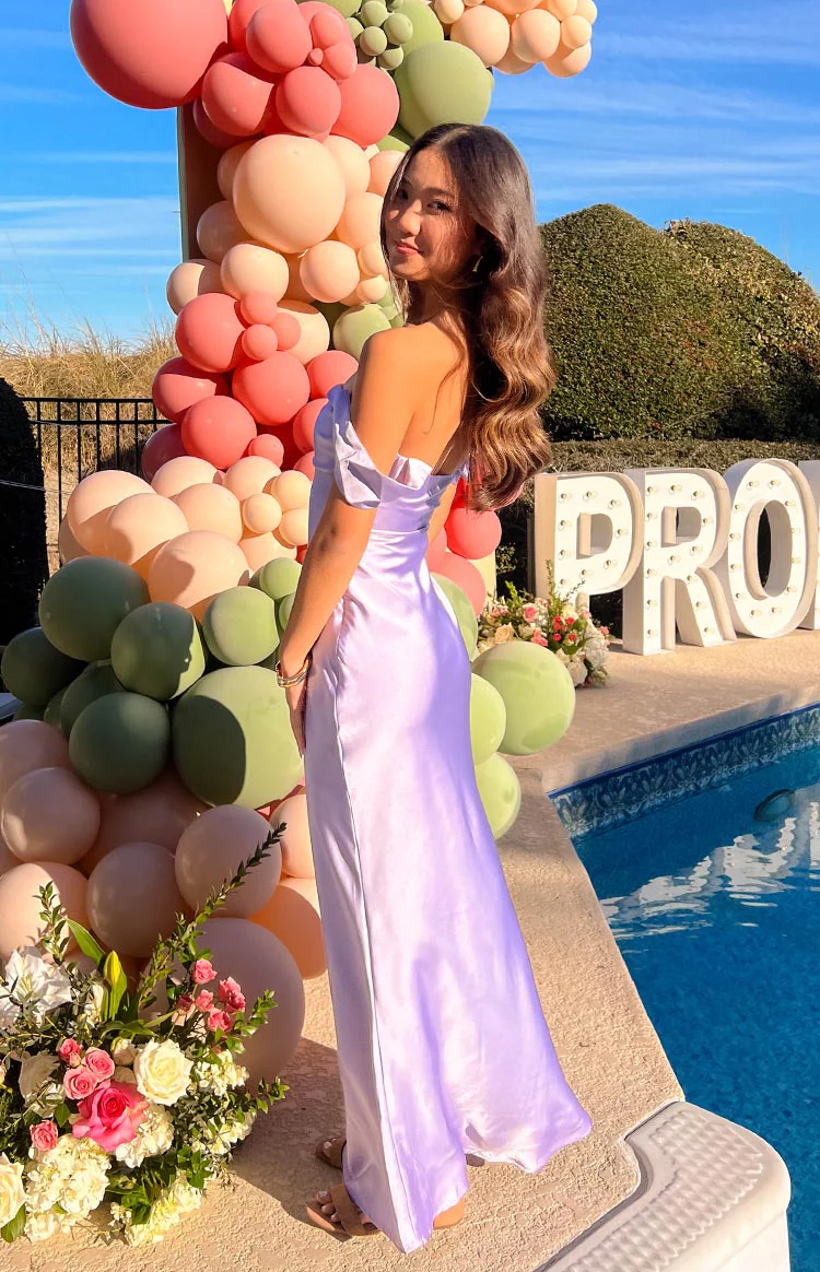 Ella Lilac Off Shoulder Maxi Formal Dress