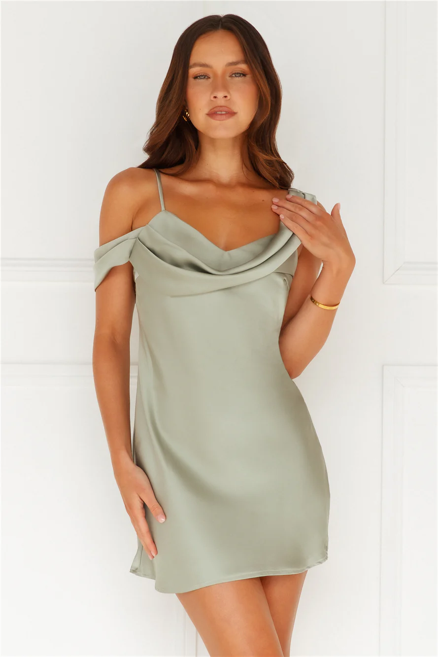 Slip Into Elegance Satin Mini Dress Sage