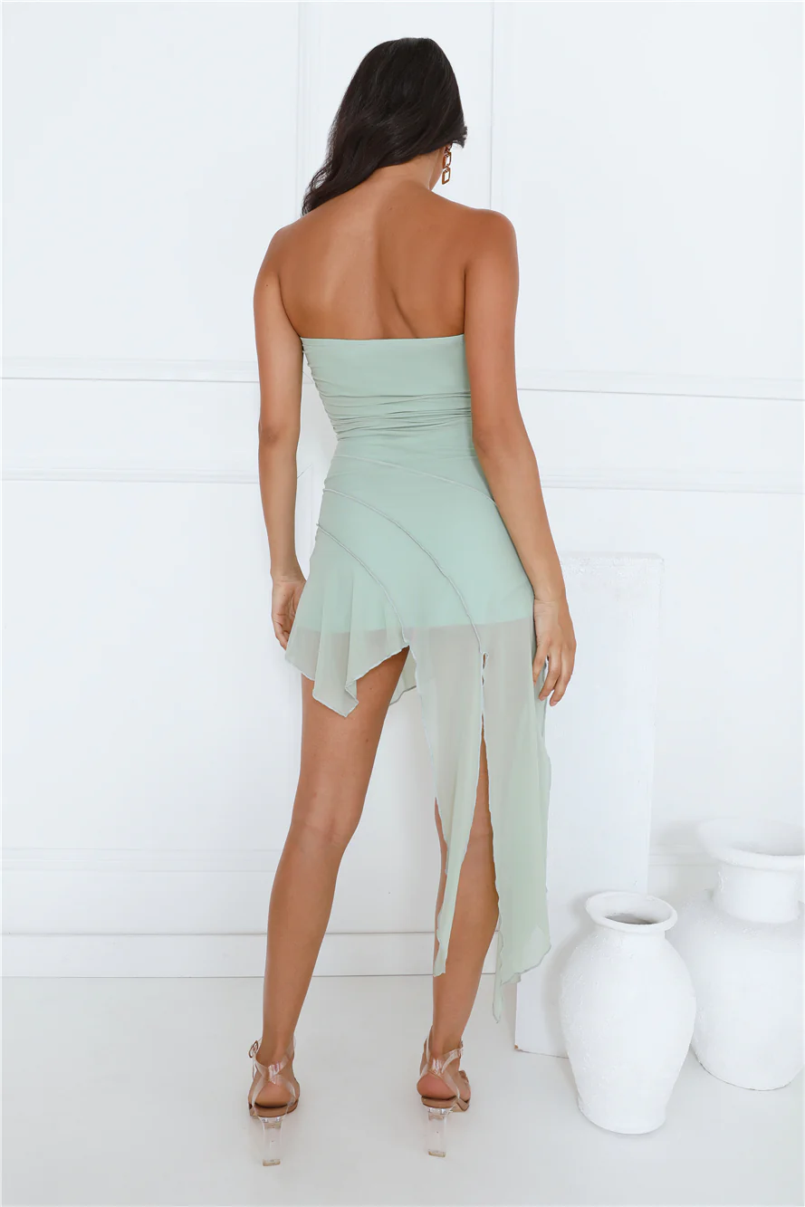 Hour Of Style Mesh Strapless Mini Dress Lime