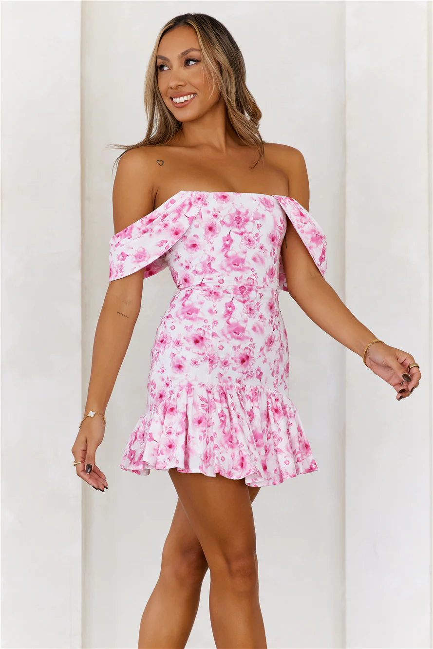DIVALIFES Wonderful Moments Off Shoulder Mini Dress Pink