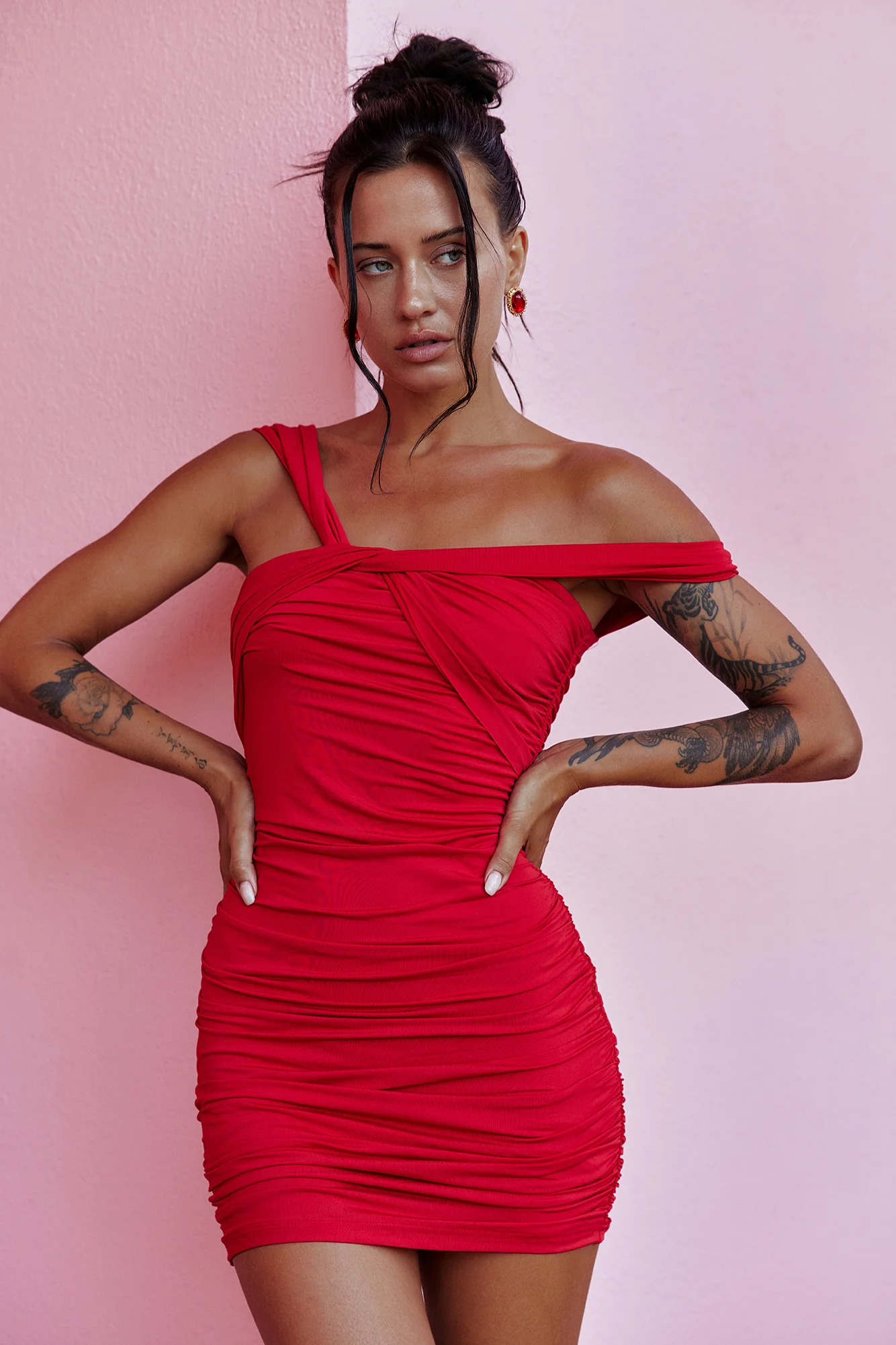 Bodycon Babe Off Shoulder Mini Dress Red