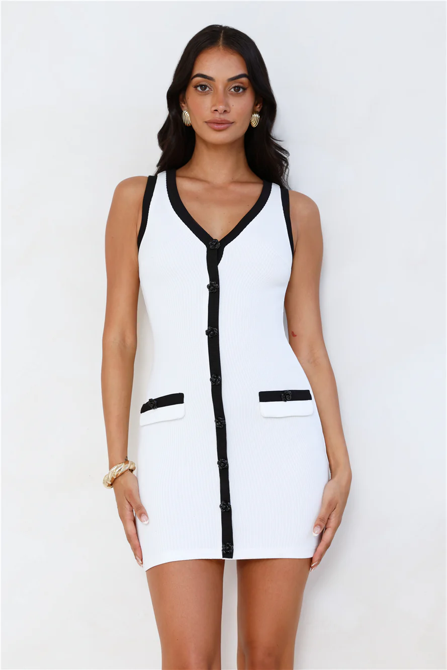 Modern Luxury Ribbed Mini Dress White