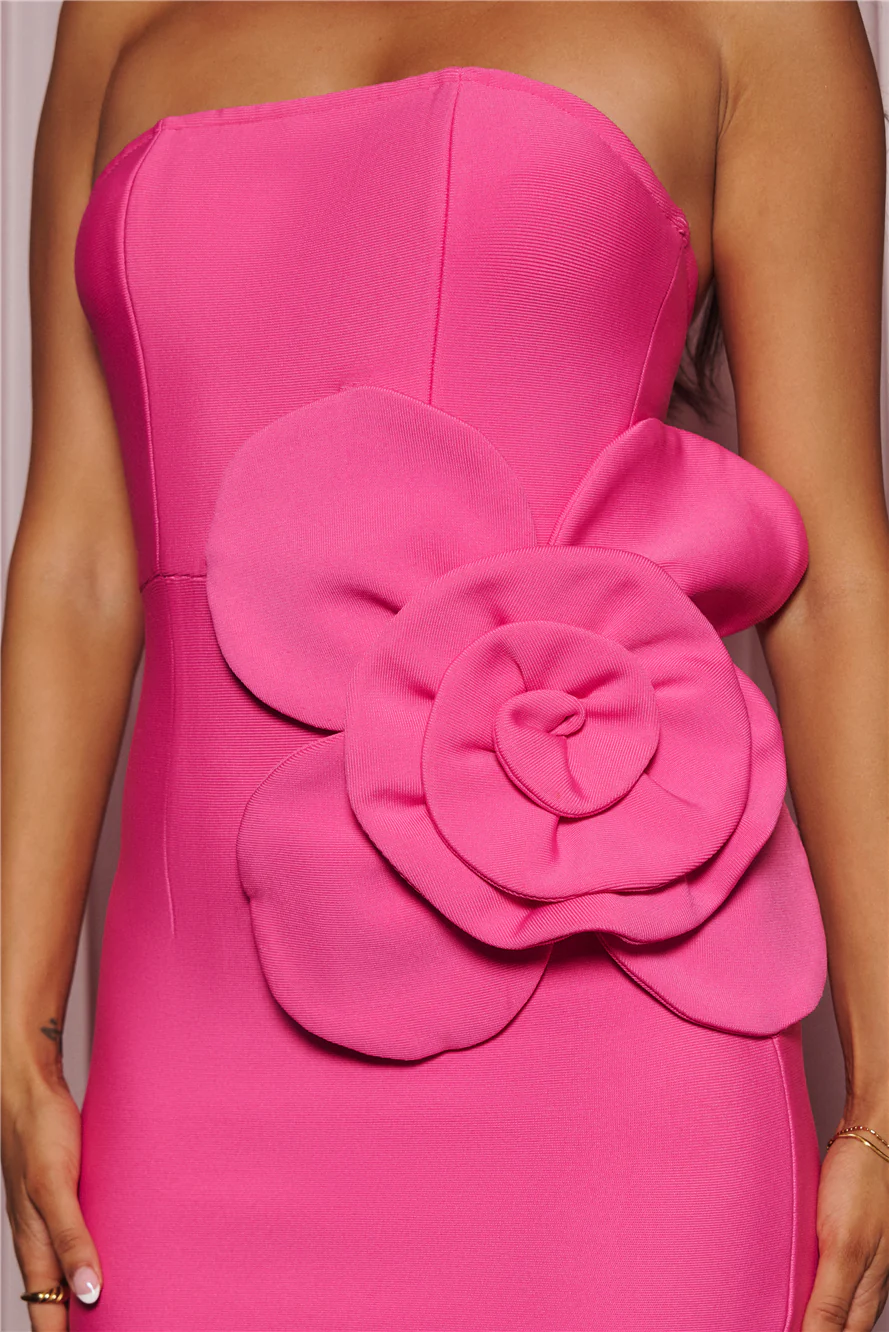 Enchanted Blossom Strapless Bandage Mini Dress Pink