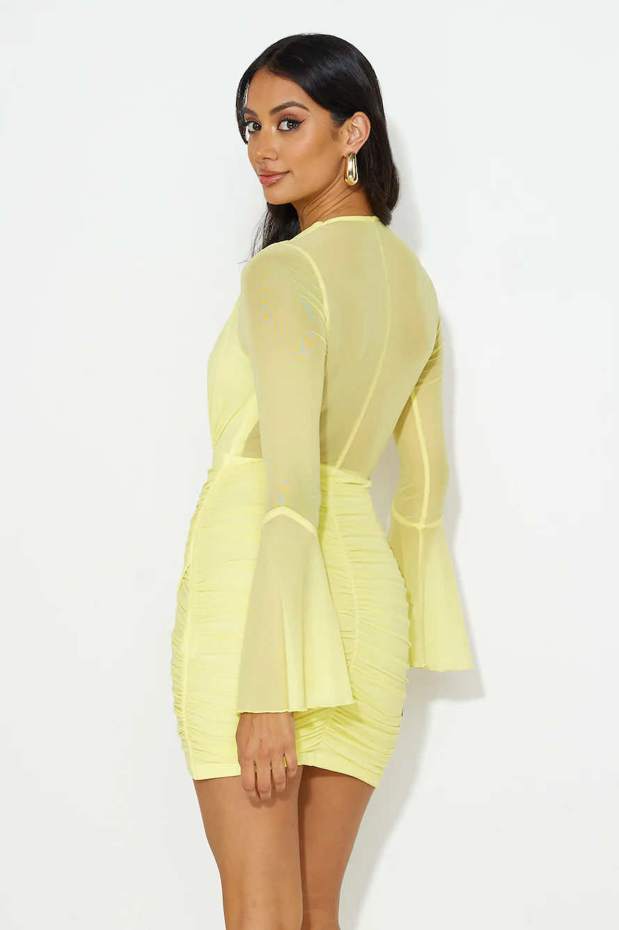 Going The Right Way Mesh Mini Dress Yellow