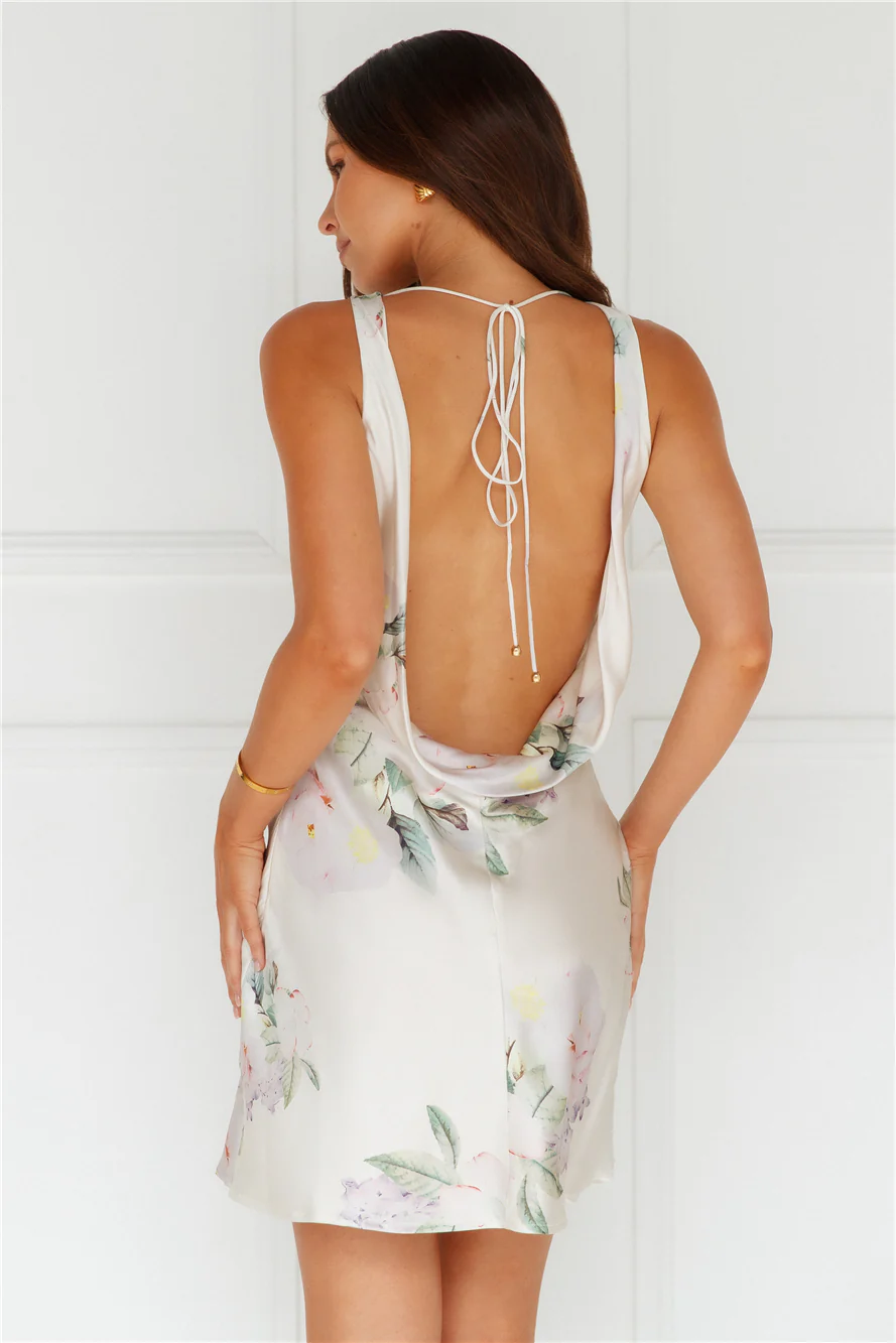 Tulip Twist Satin Mini Dress Cream