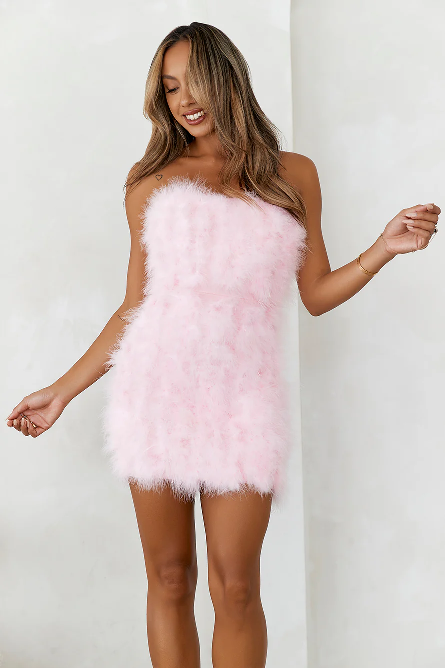 DIVALIFES Bring The Extravagance Feather Mini Dress Pink