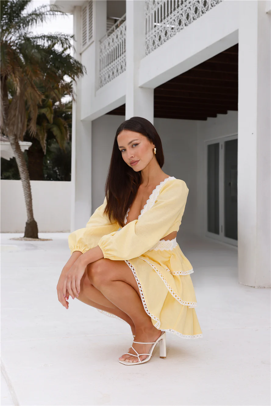 Hibiscus Haven Long Sleeve Mini Dress Yellow
