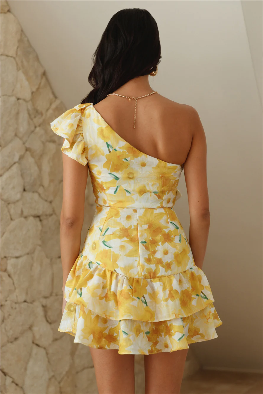 Ultimate Brunch One Shoulder Mini Dress Yellow