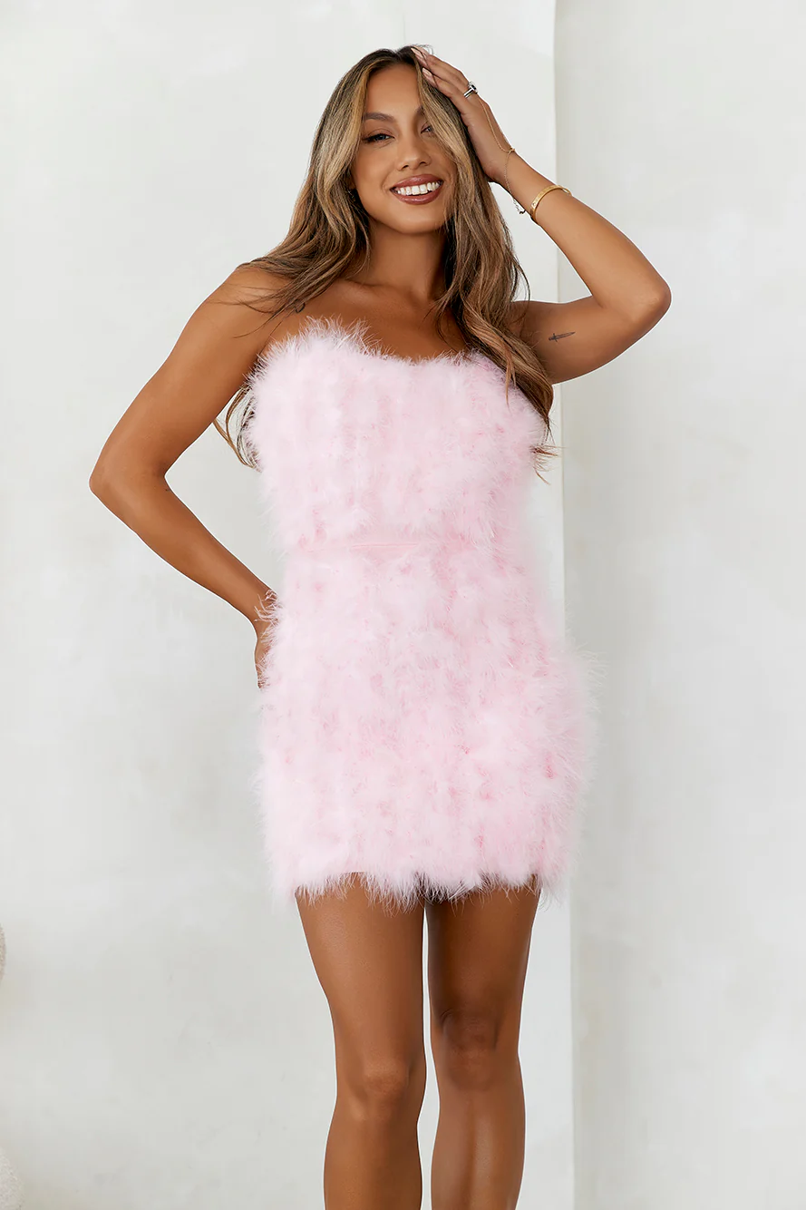DIVALIFES Bring The Extravagance Feather Mini Dress Pink