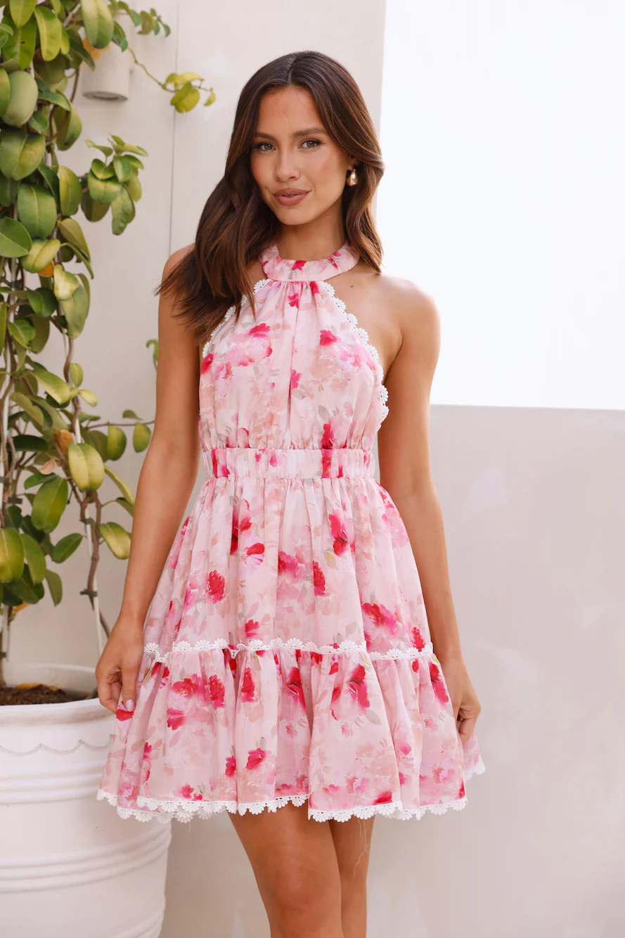 DIVALIFES Magic Love Story Halter Mini Dress Pink