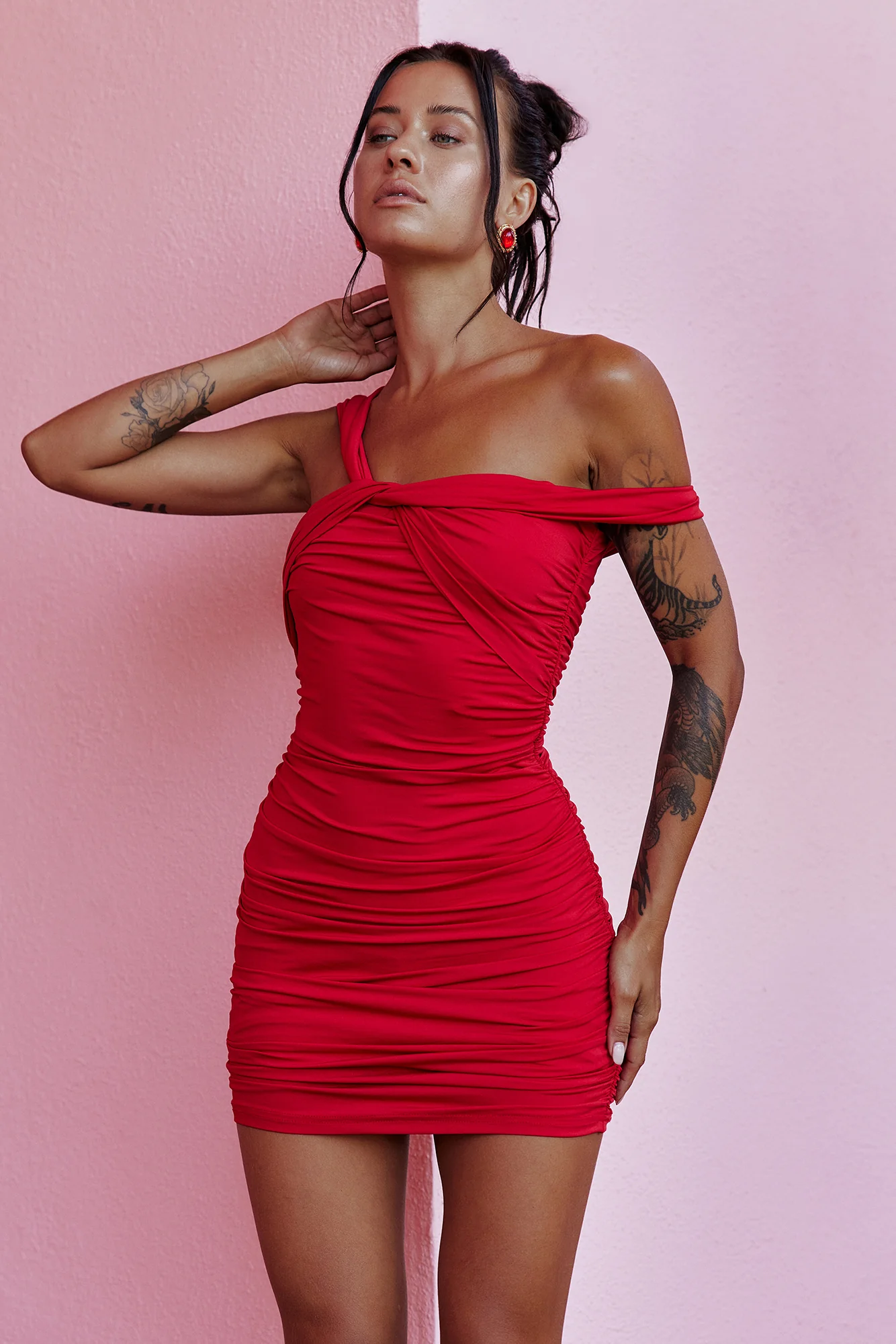 Bodycon Babe Off Shoulder Mini Dress Red