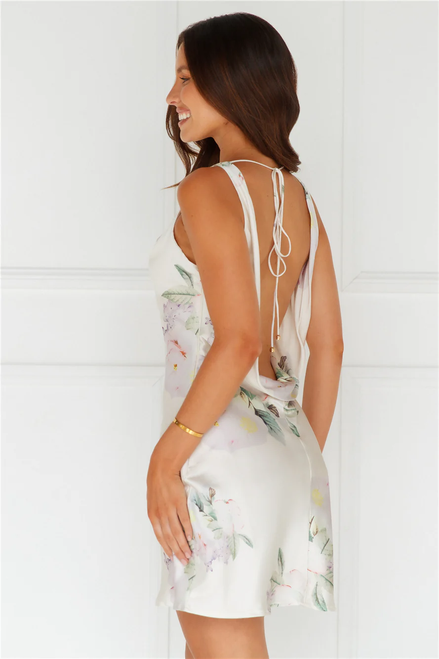 Tulip Twist Satin Mini Dress Cream