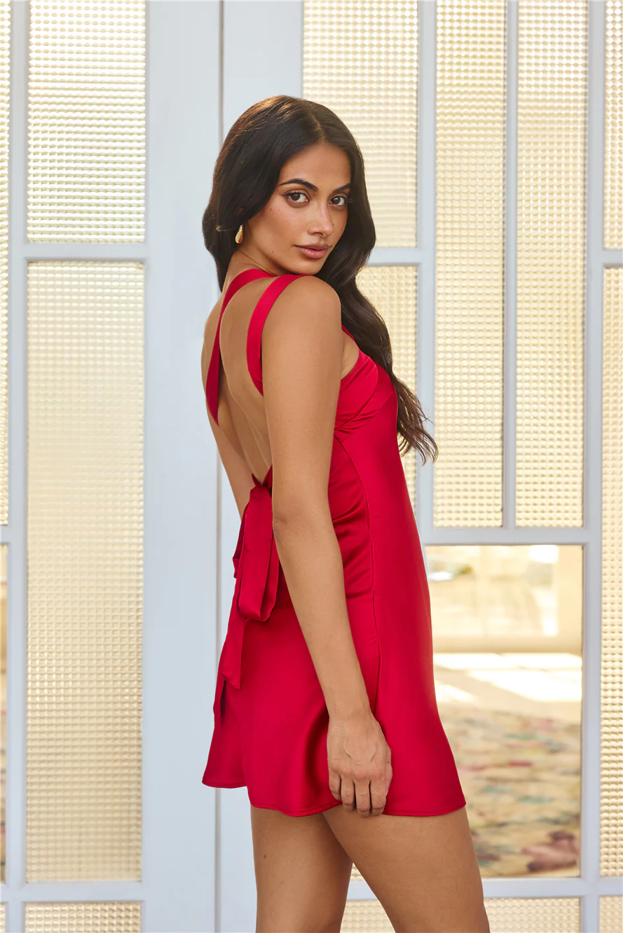 City Meets One Shoulder Satin Mini Dress Red