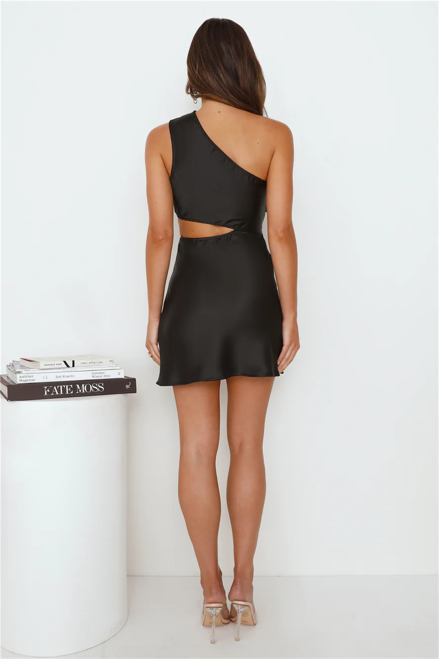 Dreamcatcher Satin One Shoulder Mini Dress Black