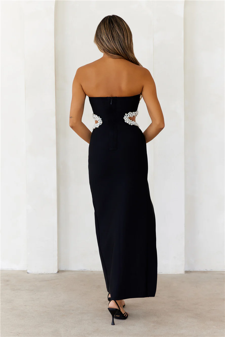 DIVALIFES Statements On The Runway Strapless Bandage Maxi Dress Black