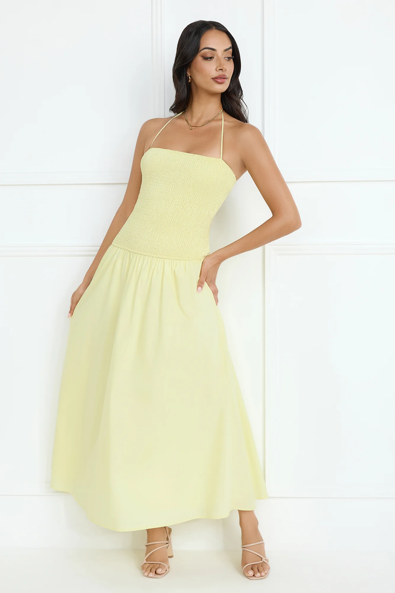Unmatched Energy Halter Maxi Dress Yellow