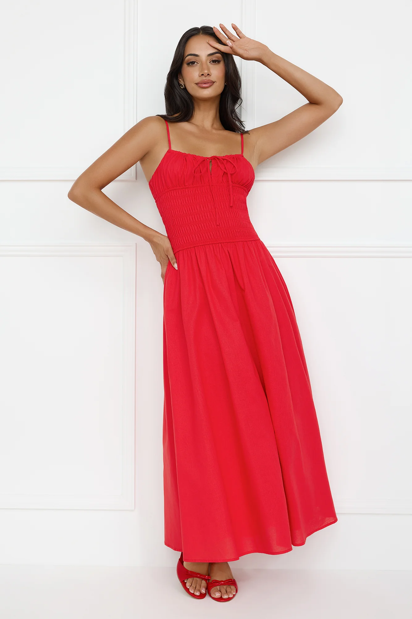 Starfall Garden Linen Blend Maxi Dress Red