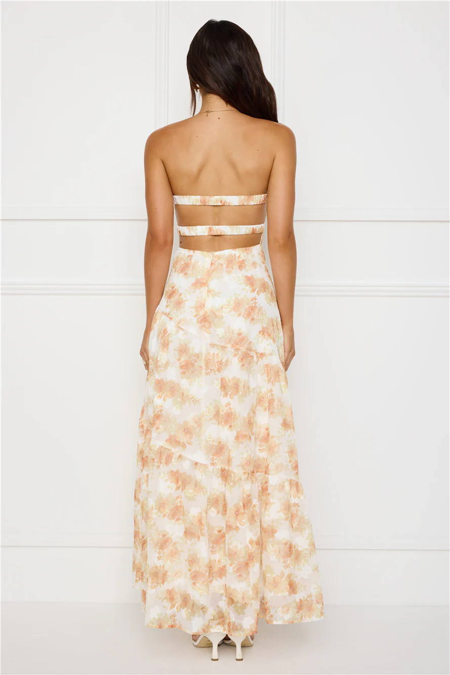 Autumn Clover Strapless Maxi Dress Orange