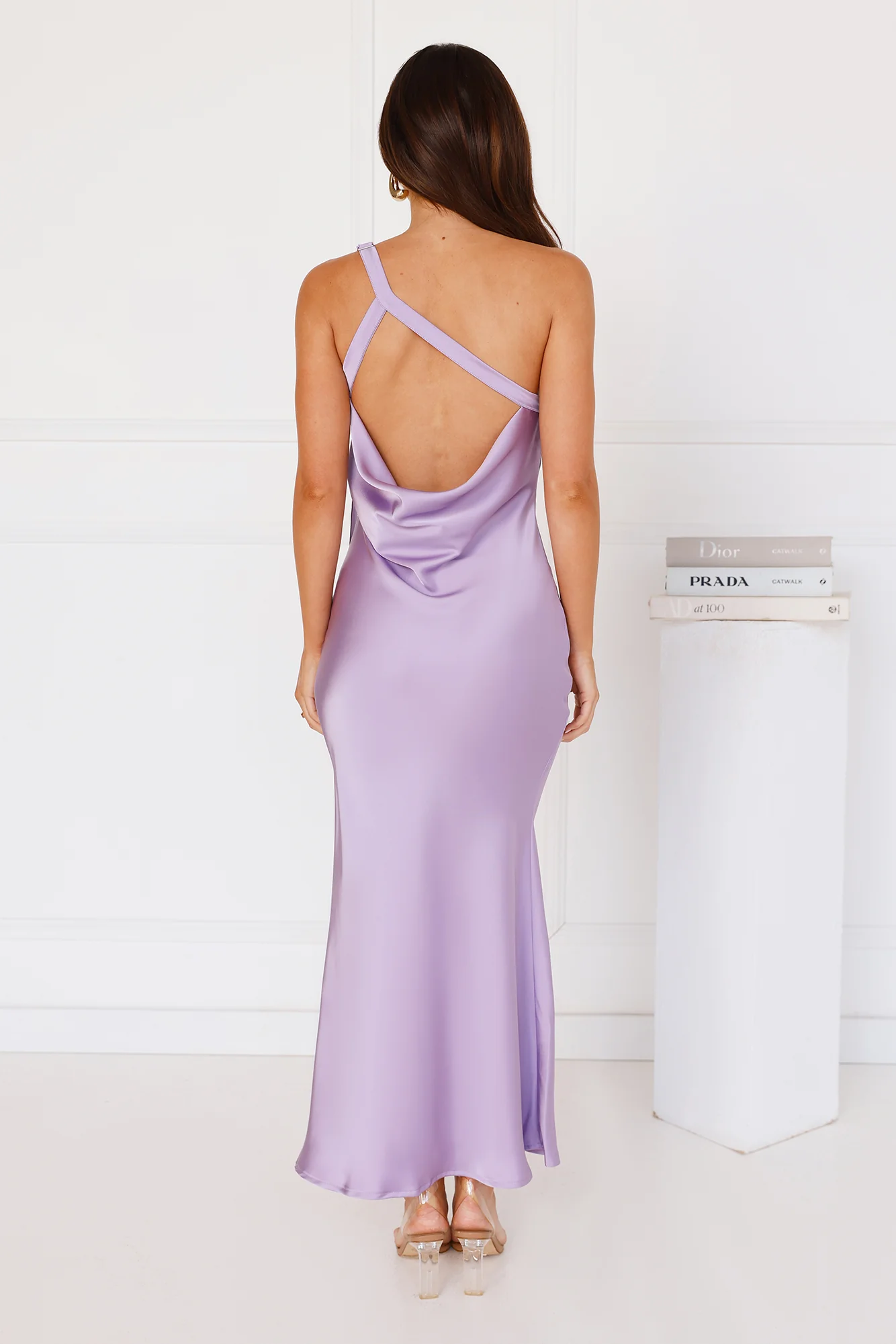 Black Tie Ballroom One Shoulder Satin Maxi Dress Lilac