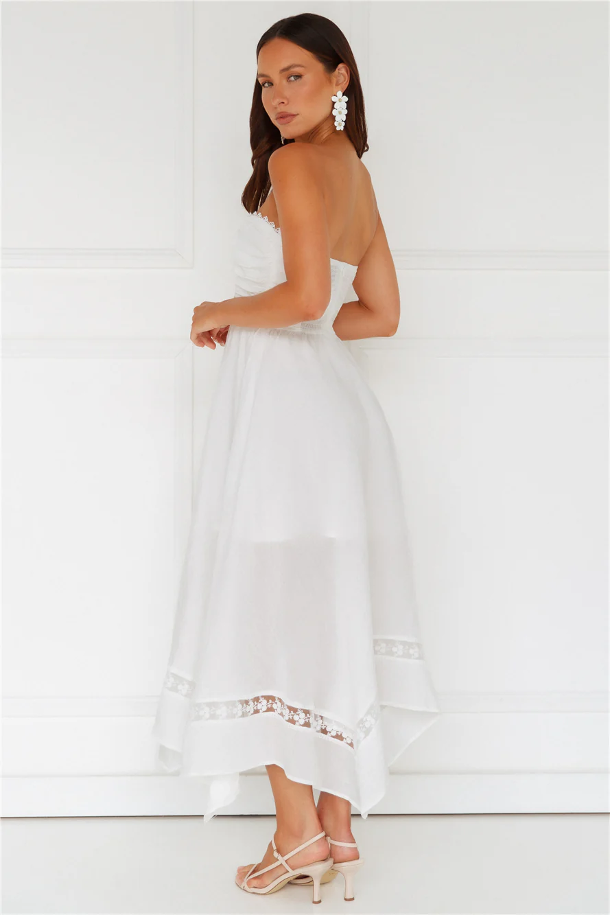 Goddess Of The Moon Strapless Midi Dress White