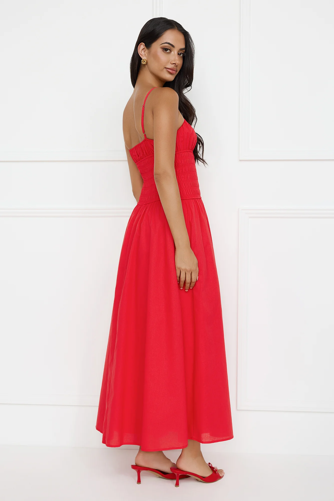 Starfall Garden Linen Blend Maxi Dress Red