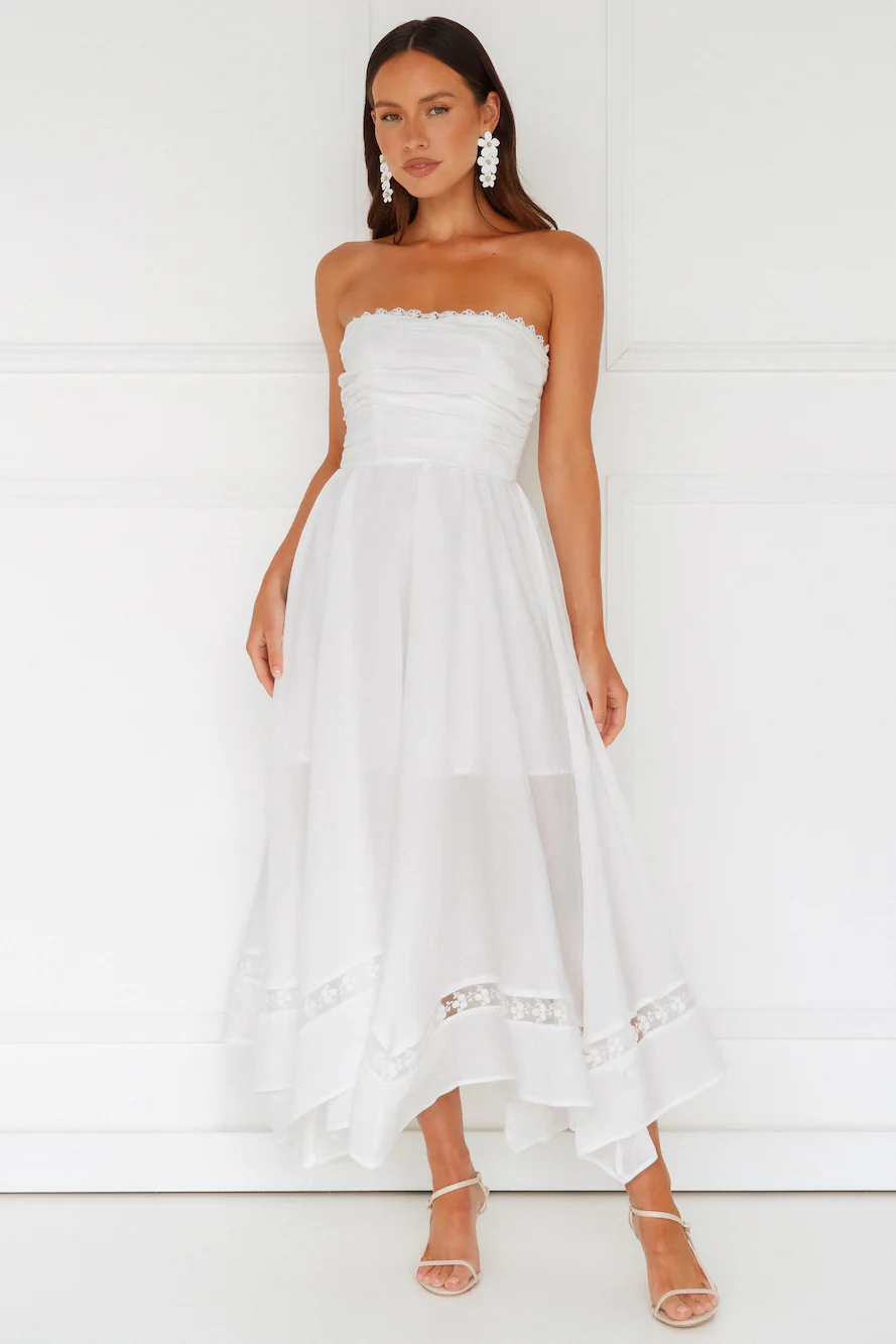 Goddess Of The Moon Strapless Midi Dress White