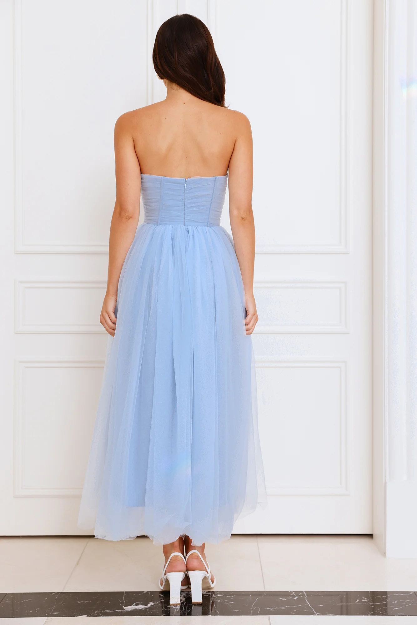 Beauty Pageant Strapless Tulle Midi Dress Blue
