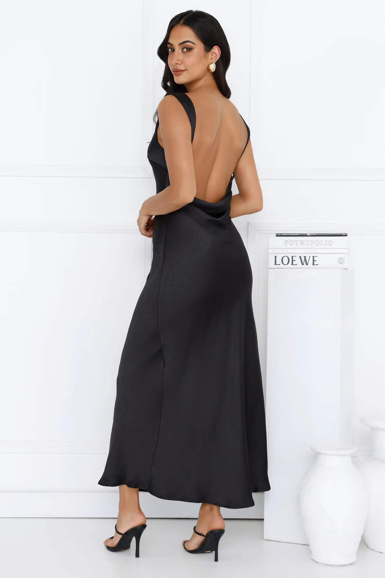 Classy Entrance Satin Slip Maxi Dress Black