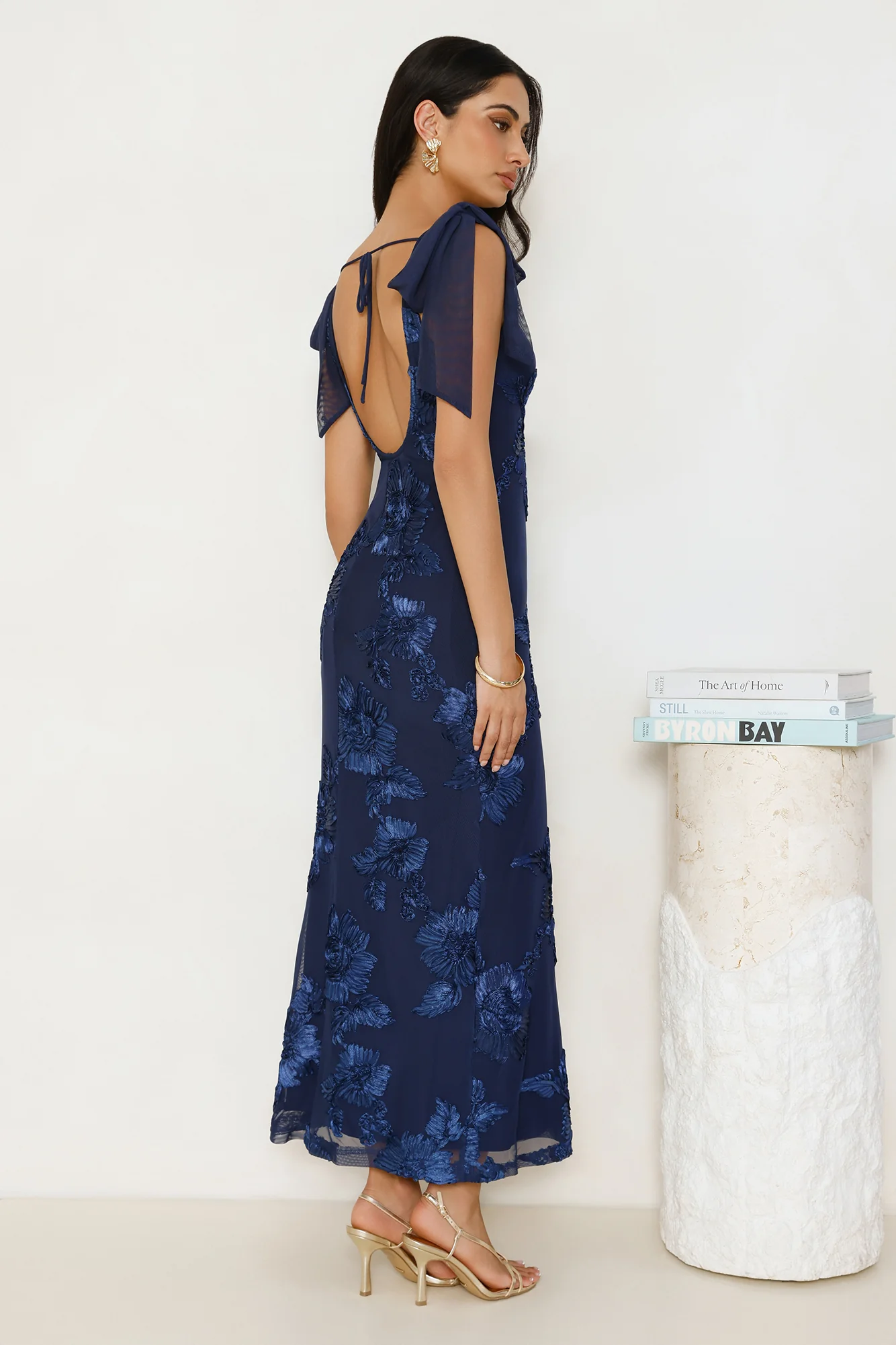 Golden Doll Mesh Maxi Dress Navy