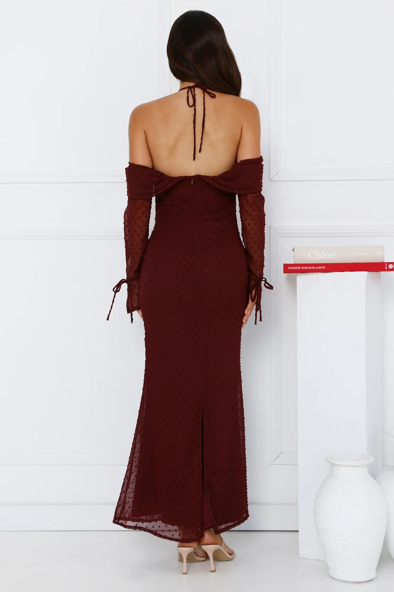 One Stylish Moment Off Shoulder Maxi Dress Wine