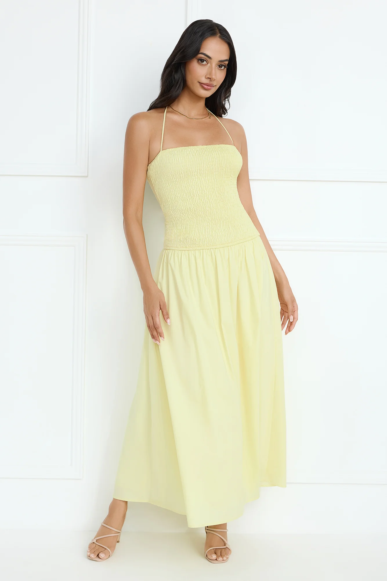 Unmatched Energy Halter Maxi Dress Yellow
