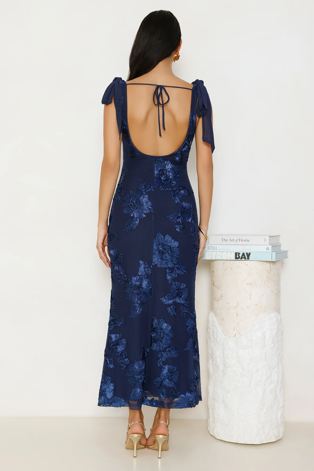 Golden Doll Mesh Maxi Dress Navy