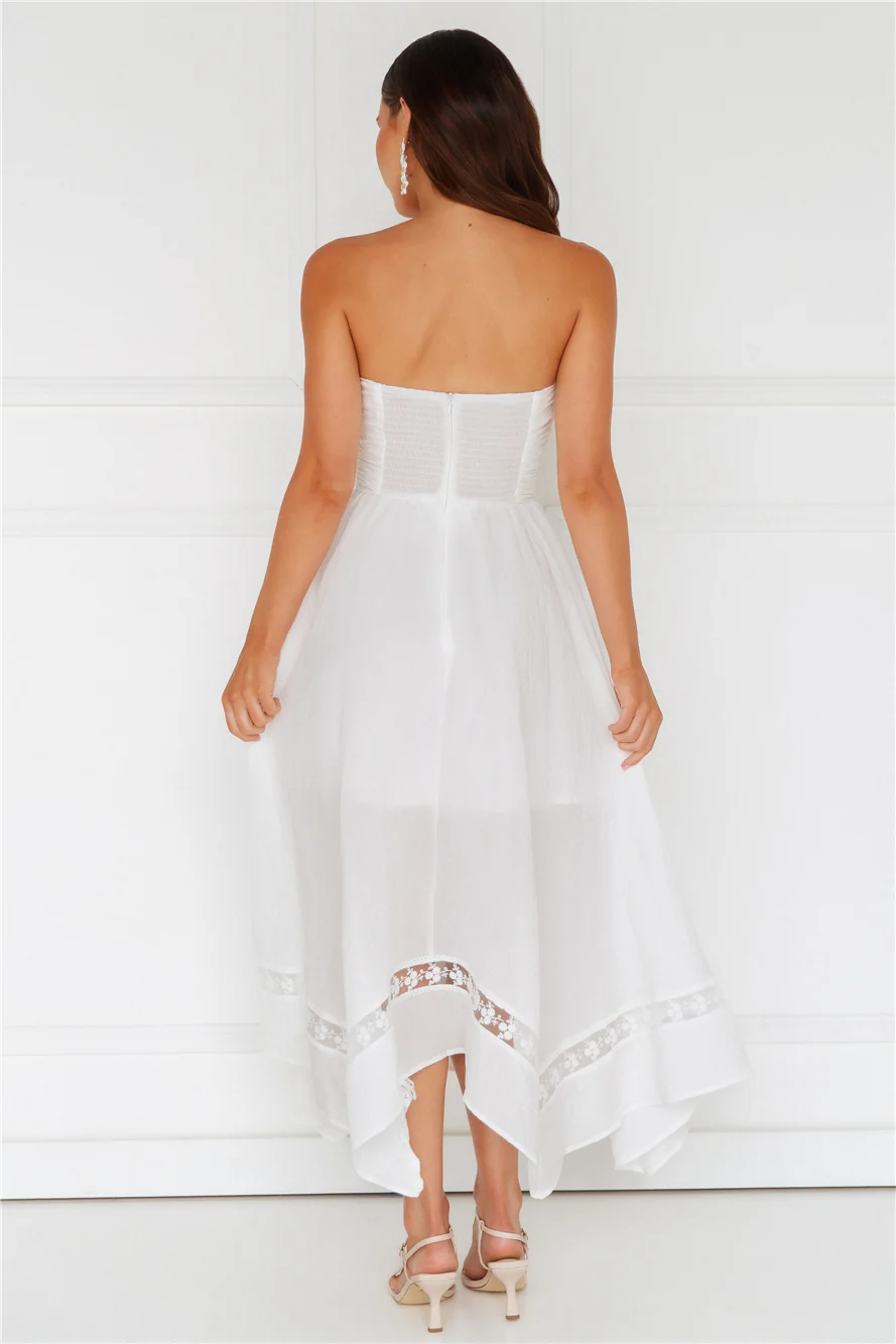 Goddess Of The Moon Strapless Midi Dress White