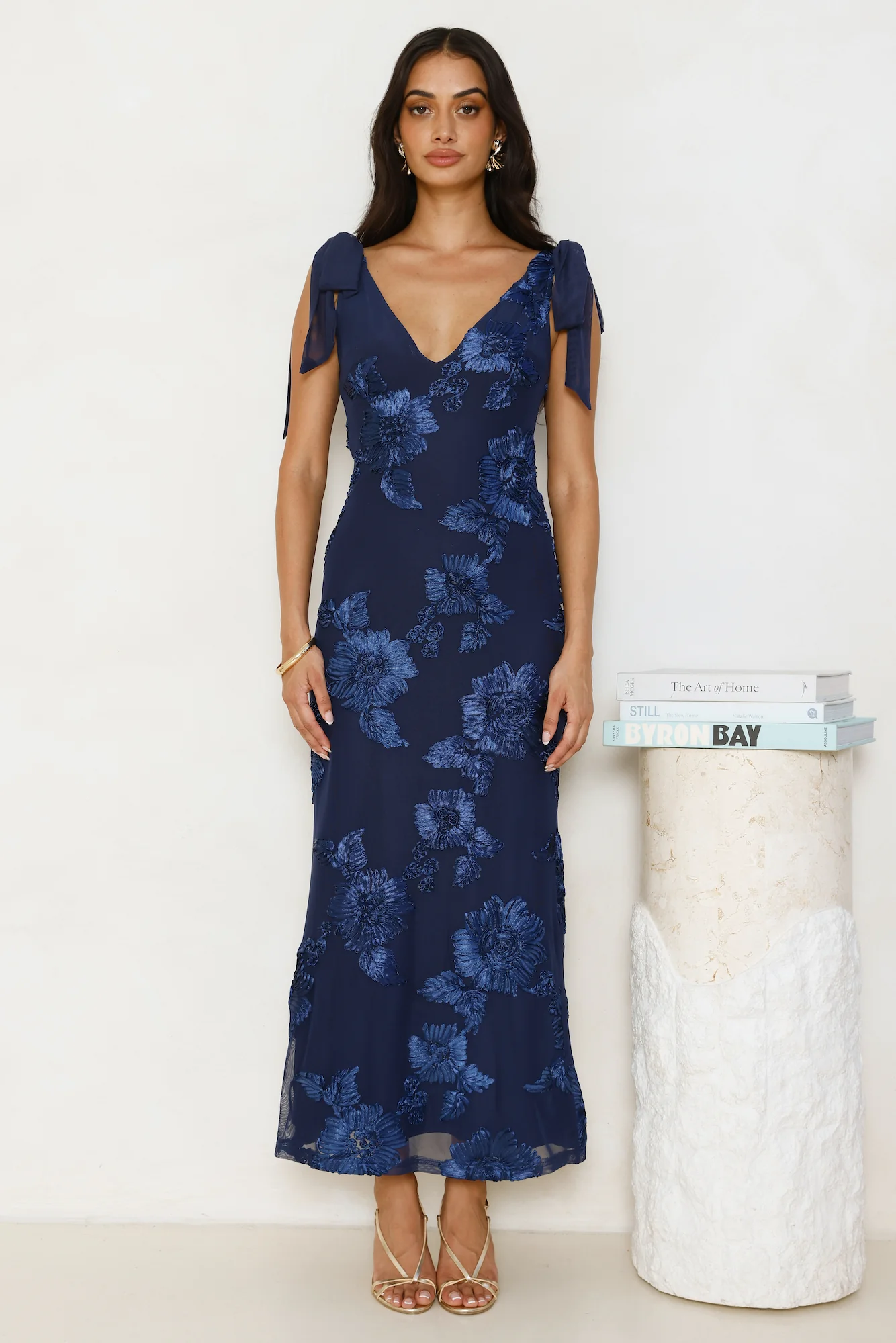 Golden Doll Mesh Maxi Dress Navy