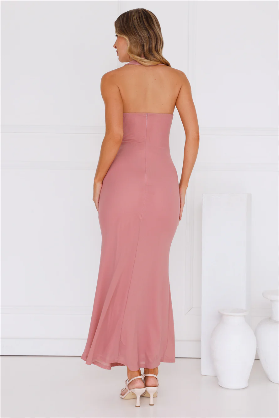 Everly Halter Mesh Maxi Dress Pink