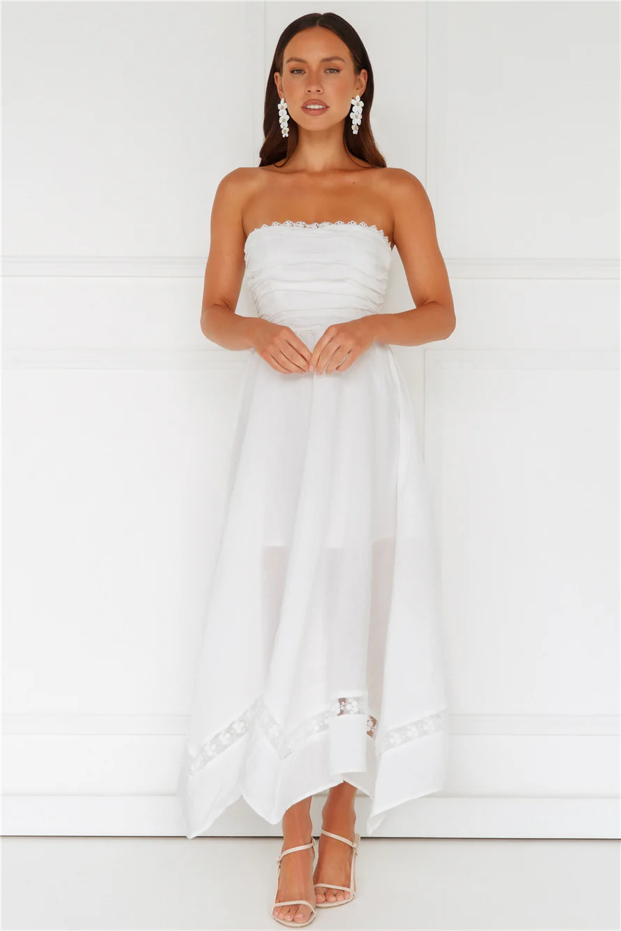 Goddess Of The Moon Strapless Midi Dress White